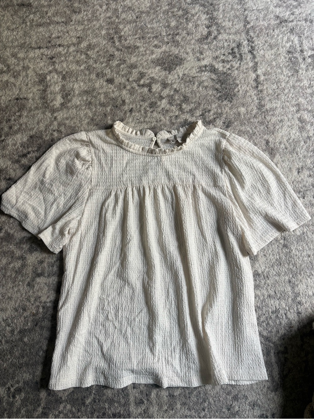 LOFT Cream Ruffle-Yoke Short Sleeve Blouse